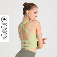 Soutien-gorge de sport push-up à maintien élevé et antichoc pour femme, avec bretelles croisées et dos croisé, idéal pour le yoga, la course et le fitness, en tissu double face gommé