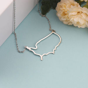 Collier de <span class=keywords><strong>carte</strong></span> de pays de style bohème en argent sterling 925 personnalisé 50 états <span class=keywords><strong>carte</strong></span> des états-<span class=keywords><strong>unis</strong></span> plaqué rhodium pierre principale en zircon - Product Image 1