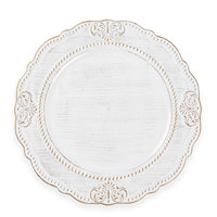 Assiettes de présentation blanches de 13 pouces, style antique, avec bordure florale perlée, en plastique, pour mariage, baby shower, anniversaire, service de table