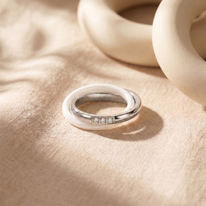 Anillos Unisex Vintage de Acero Inoxidable 304 con Cerámica y Circonio, Chapados en Oro de 18K y Rodio, de Dos Anillos, se Pueden Grabar con Láser - Product Image 5