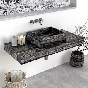Vasque ovale chic en marbre avec robinet mural, texture pierre naturelle pour salle de bain moderne, OEM WS-2004A - Product Image 1