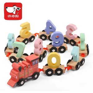थोक ब्लू लकड़ी ट्रेन-लकड़ी के बच्चों के शैक्षिक खिलौना लकड़ी डिजिटल छोटे ट्रेन संख्या 0-9 रंग ट्रेन