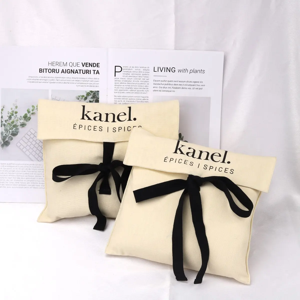 Sacchetto di polvere di lino di cotone di lusso con patta a busta stampata con Logo personalizzato per borse di gioielli regalo
