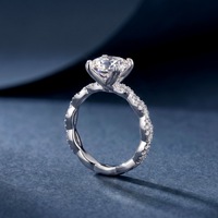 Bague de fiançailles solitaire en moissanite taille brillant avec sertissage pavé complet et anneau fendu, en argent S925, pureté D E VS1, lisse, sans nickel, certifiée GRA