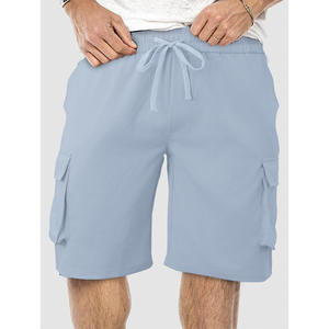 Pantalones Cortos Cargo de Verano para Hombre, Color Azul Cielo, Cintura Elástica, Múltiples Bolsillos, Corte Holgado, Casuales de Playa - Product Image 3