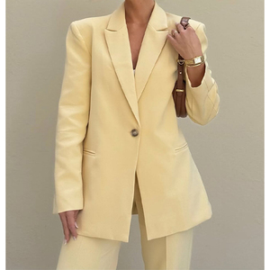 Ensemble veste et pantalon de costume uni pour femme, style européen décontracté et professionnel, idéal pour le travail, vente en gros S-L - Product Image 1