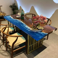 Table à manger moderne en noyer massif, transparente bleue, de qualité supérieure, pour la maison et l'atelier
