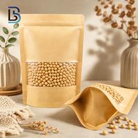 Sachet Doypack en papier kraft Lebei avec fenêtre pour l'emballage de grains de café, de poudre et de céréales, sac en papier refermable à fermeture éclair