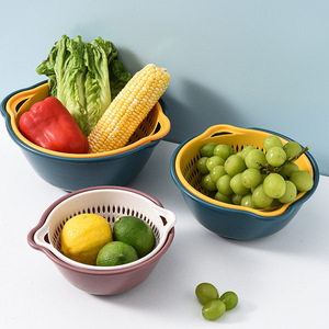 Double Layer Plastic Drain Basket Kitchen Vegetable Washing Basket Fruit Storage Colander PP Material Hand Wash Only - Product Image 2