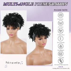Perruque synthétique afro courte bouclée crépue en soie glacée avec bandeau, 6 pouces, entièrement mécanisée, sans dentelle, en fibre américaine haute température - Product Image 3