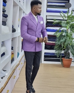 Traje de hombre morado de doble botonadura con solapa de pico y dos aberturas traseras, ajuste slim, 2 piezas, para boda, novio, esmoquin, blazer - Product Image 2