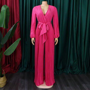 Verano europeo y americano nuevo cuello en V de las mujeres Sexy con cordones plisado de pierna ancha <span class=keywords><strong>mono</strong></span> de <span class=keywords><strong>talla</strong></span> <span class=keywords><strong>grande</strong></span> para la exportación - Product Image 5