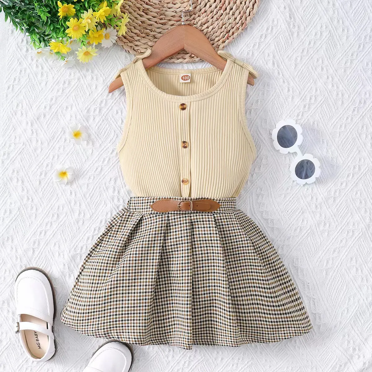 Hot Selling Girl Summer Cotton Fashion Strip Top Plaid Dress For Daily Wear