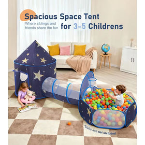 Tente de jeu d'intérieur 3-en-1 pliable et portable pour enfants, avec tunnel et château, pour balles océaniques, maisonnette de jeu pour bébés - Product Image 2