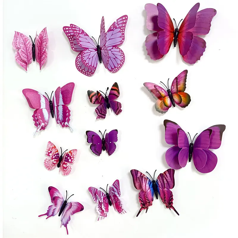 12 Pieces Double Layers 3D Butterfly Multi Colors Butterflies Wall Stickers Home Bedroom Living Room Decor for Boy's and Girl's