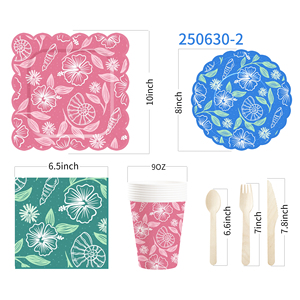 DAMAI Flower Animal Theme Tableware Set <b>Table</b> Set Paper Plates Party Paper Cups Napkins with Floral Disposable for Wedding Party - Product Image 5