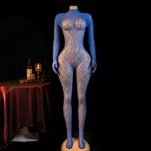 Women Sexy Snake Print <strong>Sheer</strong> Mesh Bodysuit Long Sleeve Turtleneck Full Body Stocking Lace Lingerie Stretchy Seamless <strong>Catsuit</strong> - Product Image 5