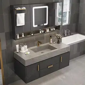 Moderno 24 pollici mobili bagno bagno sottile specchio 65 Cm armadietto vanità con lavabo singolo lavello Top Set