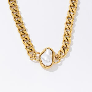 Mode femmes grosse chaîne cubaine baroque tour de cou océan Style collier Dazan plaqué or 18 carats sans ternissement bijoux en acier inoxydable - Product Image 1