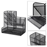 Organisateur de tiroirs de bureau à 4 niveaux en maille métallique avec 5 porte-fichiers verticaux et 2 porte-stylos Accessoires de bureau multicouches