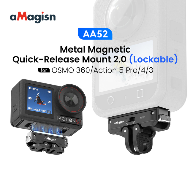 AMagisn Lockable Mount Metal Magnetic Quick-Release Mount 2.0 for DJI Osmo360/Action5pro/4/3 Sports Camera Accessories