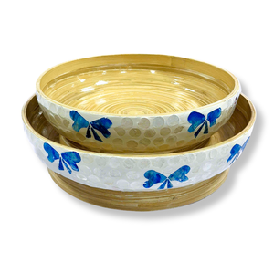 ถาดไม้ไผ่ทำด้วยมือพร้อมฝาปิดเป็นมิตรกับสิ่งแวดล้อมถาดสำหรับตกแต่งลายจุดผีเสื้อสีฟ้าสีขาว - Product Image 2