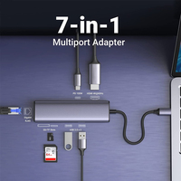 50% OFF USB C Hub 7-in-1 Docking Station adaptor Multiport dengan 4K pembaca kartu SD 2 USB 3 Port untuk Ugreen Dockingstation