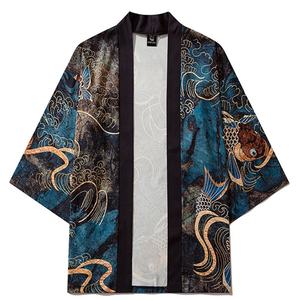 Ropa japonesa de Samurai para hombre y <span class=keywords><strong>mujer</strong></span>, cárdigan Harajuku, camisa <span class=keywords><strong>Haori</strong></span> para <span class=keywords><strong>mujer</strong></span>, Yukata tradicional femenina con estampado de carpa, conjunto de pantalones tipo Kimono - Product Image 2