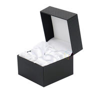 Caja de regalo rígida con tapa y base con textura de diamante en relieve negro, forro de satén blanco, caja de embalaje para relojes y joyas con logotipo personalizado