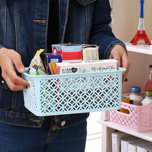 Plastic Storage Basket Rectangle With Handles Purple Pink White Blue Home Storage Organizing Rack Food Container - Product Image 4