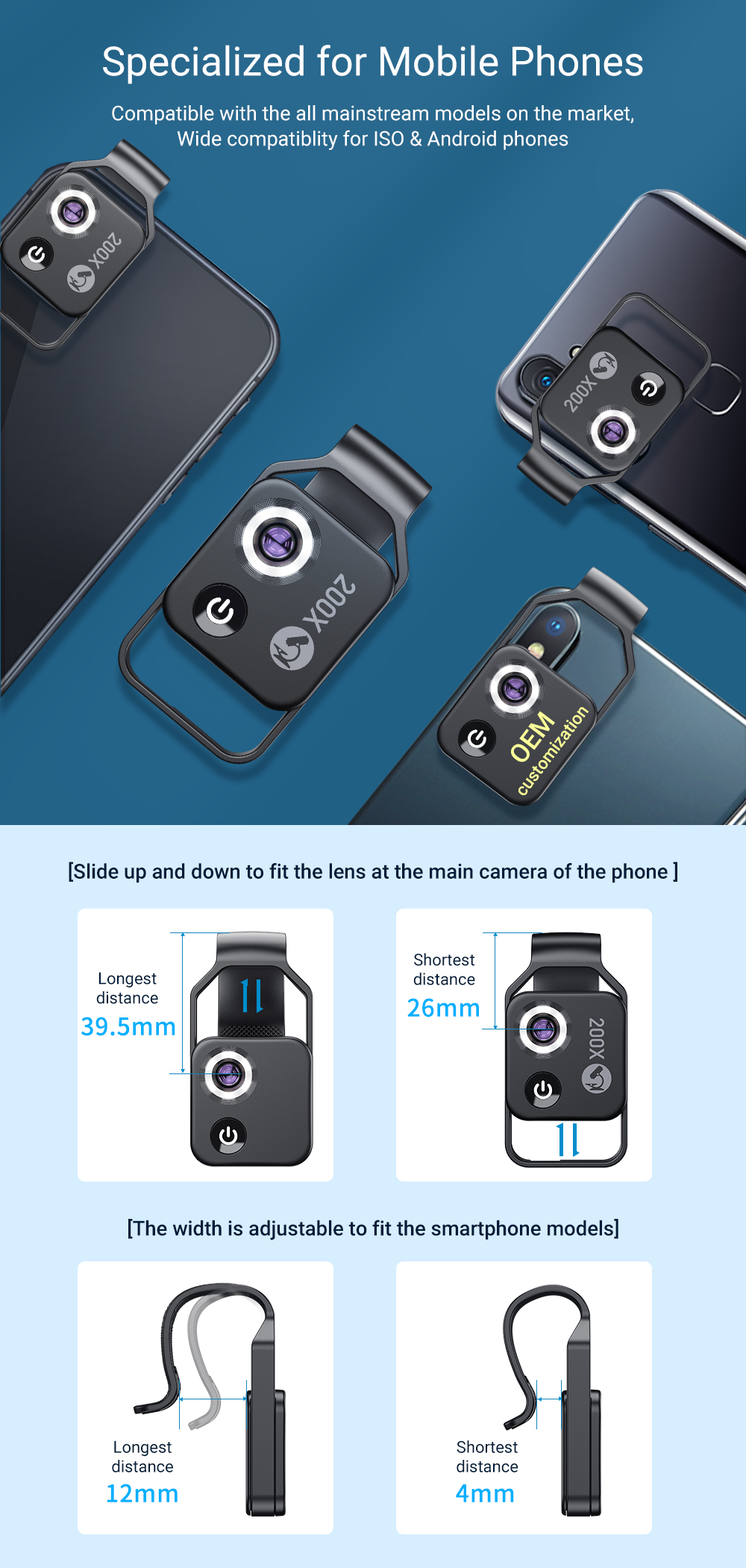 2022 New Arrival Mobile Accessories Microscope Private Label Mini Detachable Mobile Universal Led CPL 200X Microscope Lens