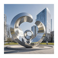 Sculpture d'art abstrait moderne en acier inoxydable poli pour extérieur, 3 cercles, statue artisanale en métal argenté