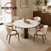 Table de salle à manger ronde en pierre frittée avec piétement en bois massif, style moderne Wabi Sabi, pour salle à manger, réunion, hôtel, vente en gros, OEM, ODM