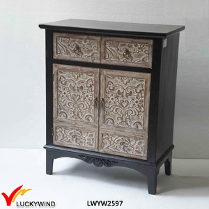 Luckywind Modern Farmhouse Tay Chạm Khắc Cửa Ngăn Kéo Nước Pháp Bên Đồ Nội Thất Cổ Nhỏ Sideboard - Product Image 4
