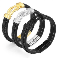 Bracelet en cuir unisexe à fermoir magnétique géométrique européen tendance, vente chaude, boucle punk, personnalisation, couches de PU, tricot, bracelet pour homme