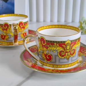 Gran oferta taza de café platillo pareja cabeza dorada personalidad creativa juegos de tazas y platos con caja de regalo - Product Image 3