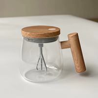 Tasse à café électrique à haute teneur en borosilicate, poignée de stockage en bois pour mélangeur de poudre de protéines de lait de jus