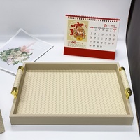 Plateau de rangement de bureau rectangulaire en cuir tressé style luxe léger pour hôtels de prestige et ensemble de boîtes à serviettes en papier spéciales