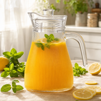 Carafe à eau en verre avec couvercle et poignée, pichet à thé glacé à nervures verticales avec bec verseur
