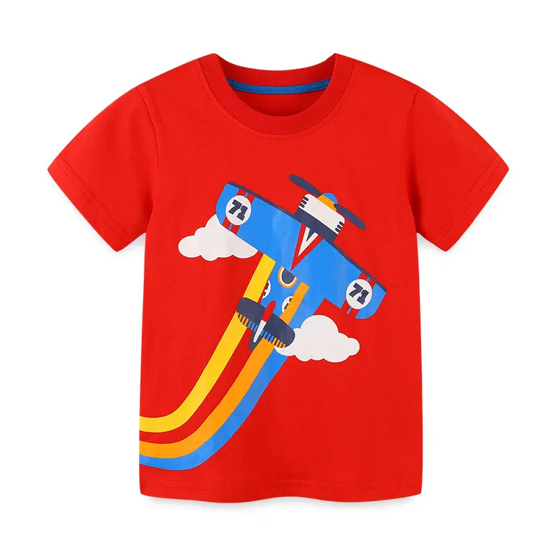 Bambini Toddler Boys maglietta a maniche corte Cartoon Airplane Rainbow Print top girocollo maglietta Casual in cotone Tee Tops
