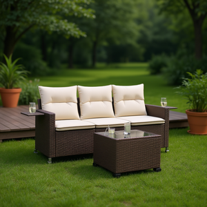 Ensemble de canapé de jardin en rotin brun 3 places avec pieds réglables, mobilier d'extérieur au design contemporain - Product Image 2