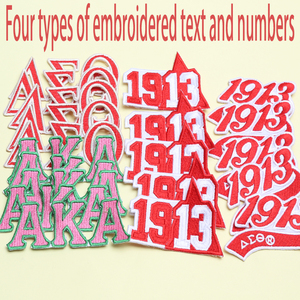 Set di numeri 1913 in ciniglia all'ingrosso, lettere greche rosse della confraternita Delta, patch ricamato termoadesivo per giacche, tessuto, resina, disponibile - Product Image 2