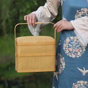 <b>Bamboo</b> Woven Food <b>Container</b> Rectangle Single Tier Handmade For Kitchen Use - Product Image 1