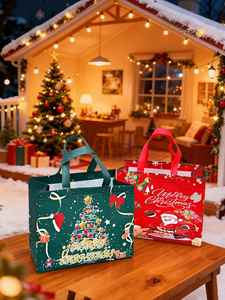 Sac cadeau réutilisable en tissu non tissé pour Noël, avec poignées, extra large, Père Noël, bonhomme de neige, renne, sac de shopping pour les fêtes, cadeau - Product Image 5