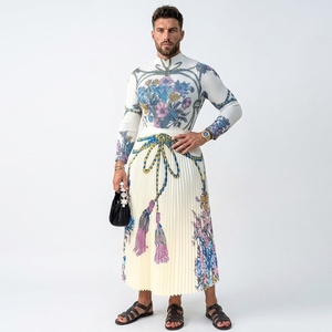 Abito da Sera Elegante Plissettato di Alta Qualità con Stampa Floreale, Taglie Forti, in Chiffon, Formale, Primavera-Autunno, Ecologico, Stile <span class=keywords><strong>Issey</strong></span> Miyake, Lunghezza Midi - Product Image 3
