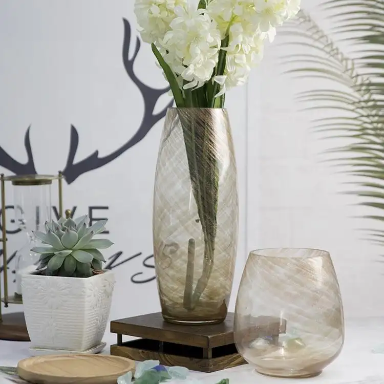Vas bunga kaca populer mode grosir vas kaca seni tiup tangan vas kaca bulat kecil