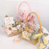 Klare Acryl süße Schokolade Blumen kasten Acryl Andenken Spende Memory Box Tasche Fall transparent mit Deckel und Leder griff