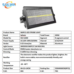 Sailwin DMX ánh sáng sân khấu nguyên tử 200W 8 + 8 đoạn RGB pixel LED Strobe Light DMX512 LED Stage tuyến tính Dimmer Lights cho các sự kiện - Product Image 6