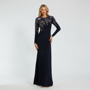 Robe de bal modeste longue coupe trapèze en crêpe 100% polyester, couleur unie, avec broderie perlée et soutien-gorge intégré - Product Image 6