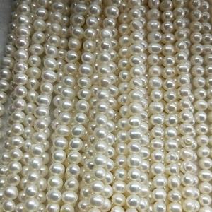 สร้อยคอมุกน้ำจืดขนาดเล็ก 4-4.5 มม. ลูกปัดมุกเกือบกลม สีขาว แบบกึ่งสำเร็จรูป - Product Image 2